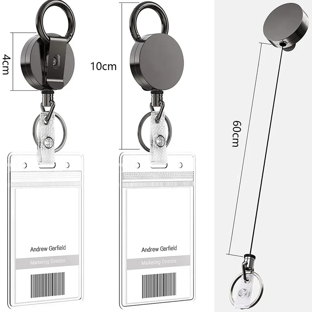 1Pc Badge Reel Clip Heavy Duty Retractable ID Namecards Badge Holder with Belt Clip Keyring Keychain Buckle Telescopic Rope 60cm