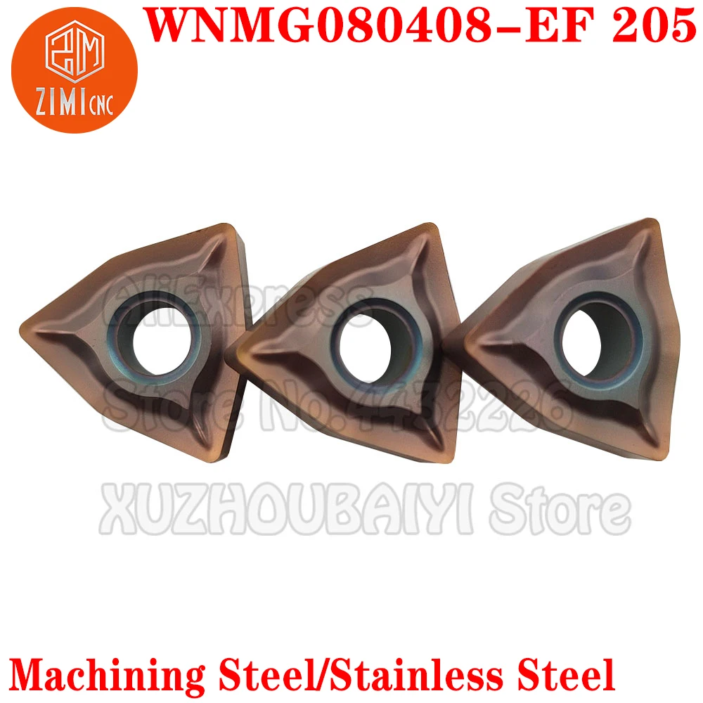 10pcs WNMG080408-EF 205 WNMG080408 EF 205 Carbide Inserts Turning  Inserts Tools Lathe CNC Cutter Blade Process Stainless steel