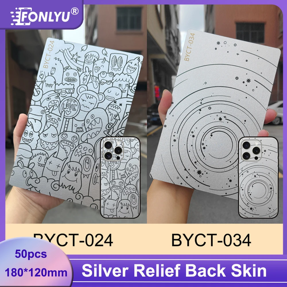 

FONLYU 50pc Silver 3D Relief Back Skin Protecting Rear Cover Decorative Sticker For iPhone 17 Pro Hydrogel Film Cutting Machine