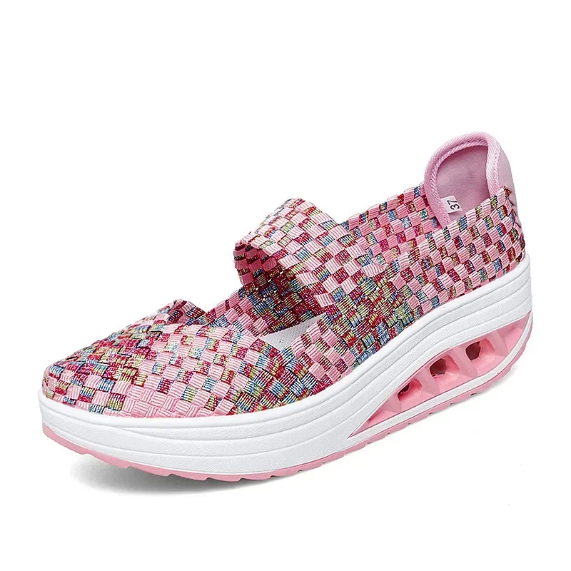 

2025 New Women's Shoes Hand Woven Casual Shoes Thick Bottom Breathable Single Sandals Slip-On Lazy Travel Shoe Chaussure Femme