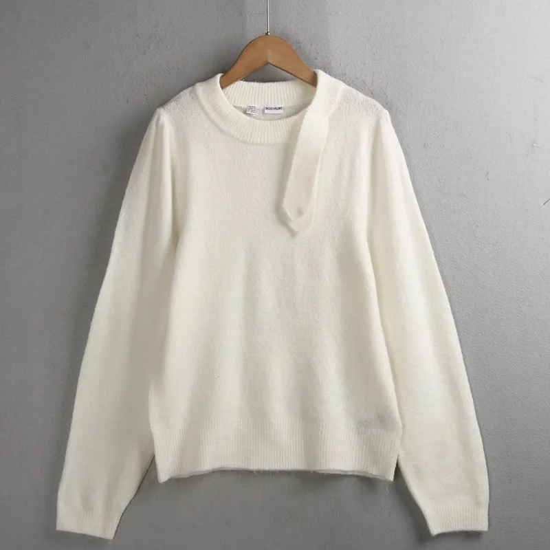 

Pure Color Knitted Sweater Long Sve Loose Fit round Ne Women's Autumn Winter Casual Sle Dr Haunt Premium Quali