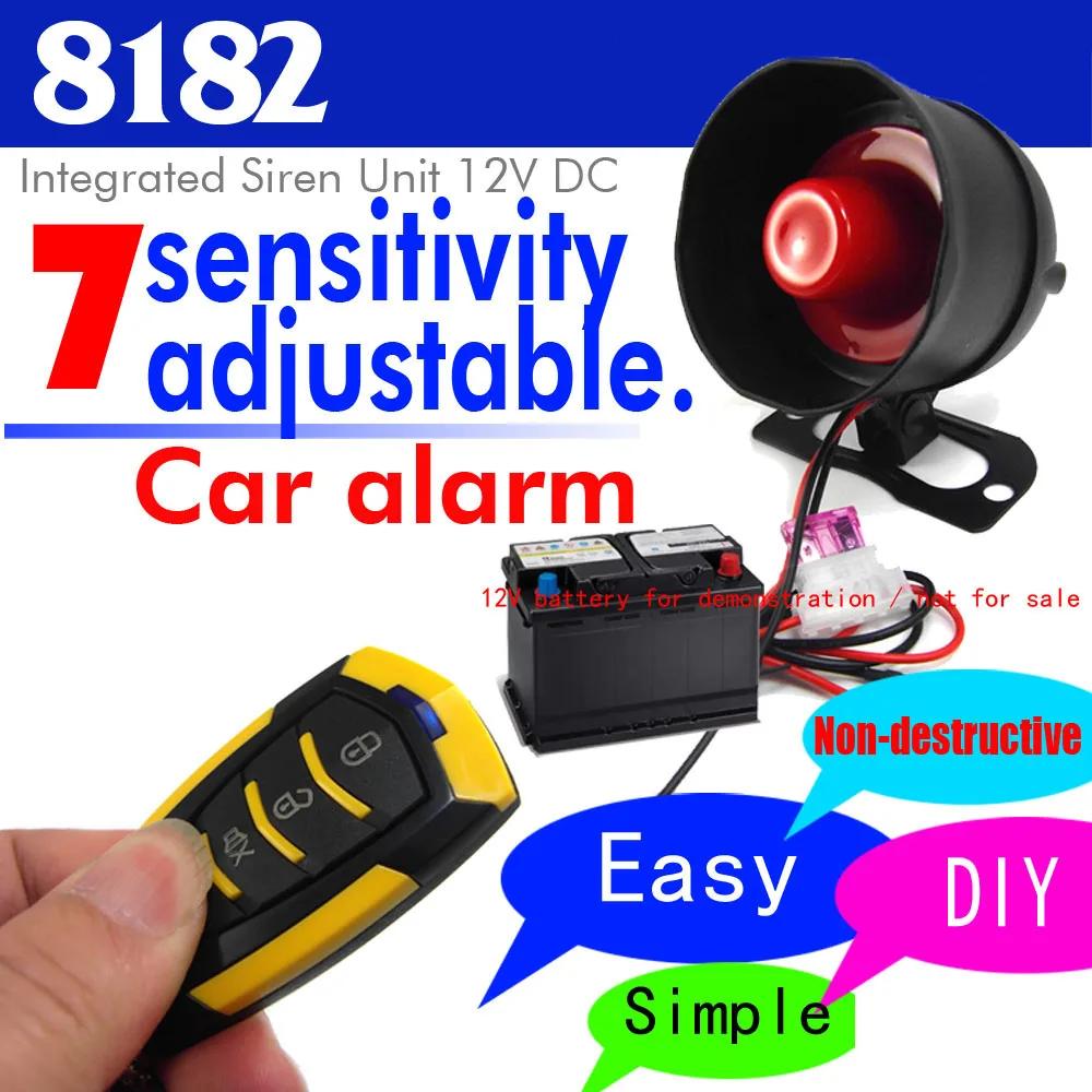 Car Alarm Universal 12Volt Automobile Protecting System Device 7-Levels Sensitivity Vehicle Alarm System with Remote Controllers
