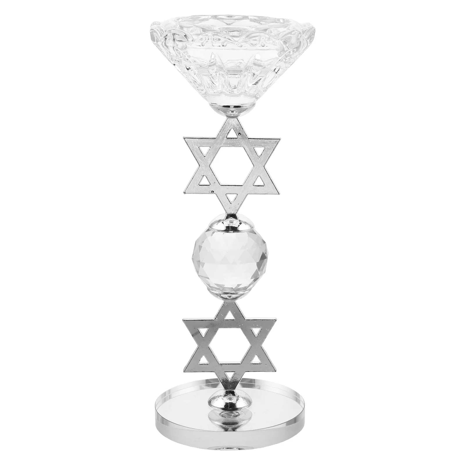 

Hanukkah Crystal Six Pointed Star Holder Pillar Candlestick Tabletop Desktop Holder Festival Decor