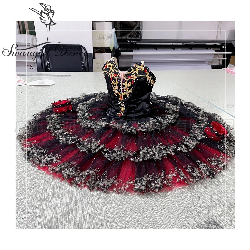 New Arrival Black Red Don Quixote Professional Pancake Tutu Girls YAGP Competition Ballet Costumes BT4145