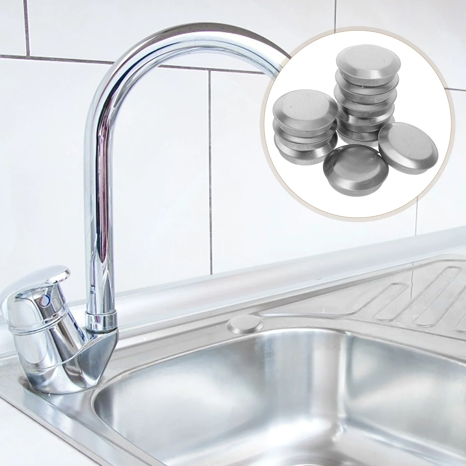 

10Pcs Stainless Steel Kitchen Sink Hole Covers Multi-Function Seal Caps Faucet and Soap Dispenser Hole Plugs for Home and