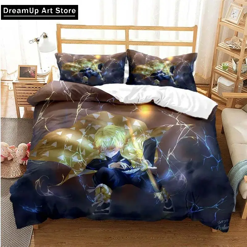 Anime Demon Slayer Nezuko Tanjirou Bedding Set Boys Girls Twin Queen Size Duvet Cover Pillowcase Bed Kids Adult