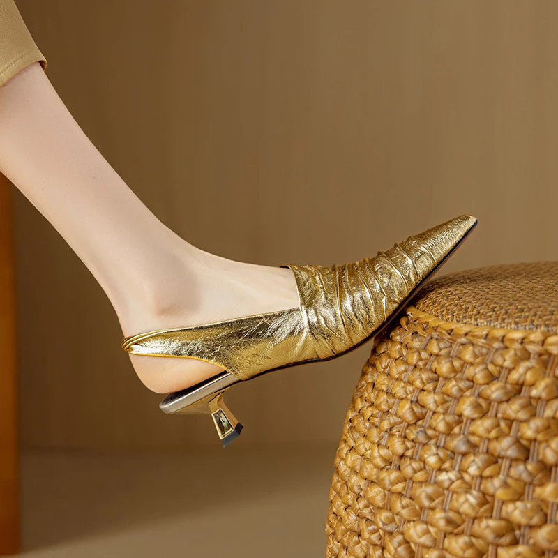 

Новинка 2023 года, летние женские сандалии из натуральной кожи, женская обувь из мягкой овчины высотой 22-25 см, с Т-образным ремешком сзади, мюли на толстом высоком каблуке