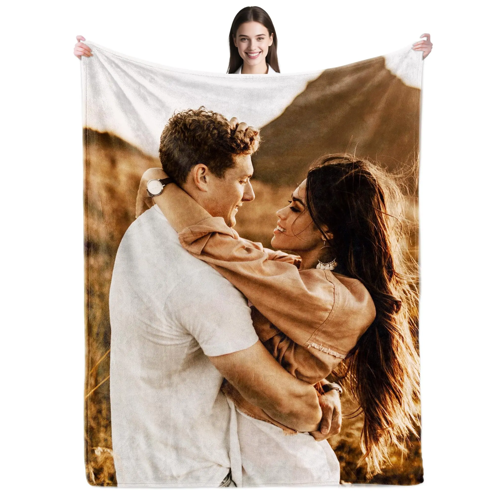 Personalized Photo Custom Blanket, Vintage Flannel Blanket, Customized Gift for Mom Dad Couple Girlfriend Boyfriend Wife Husband