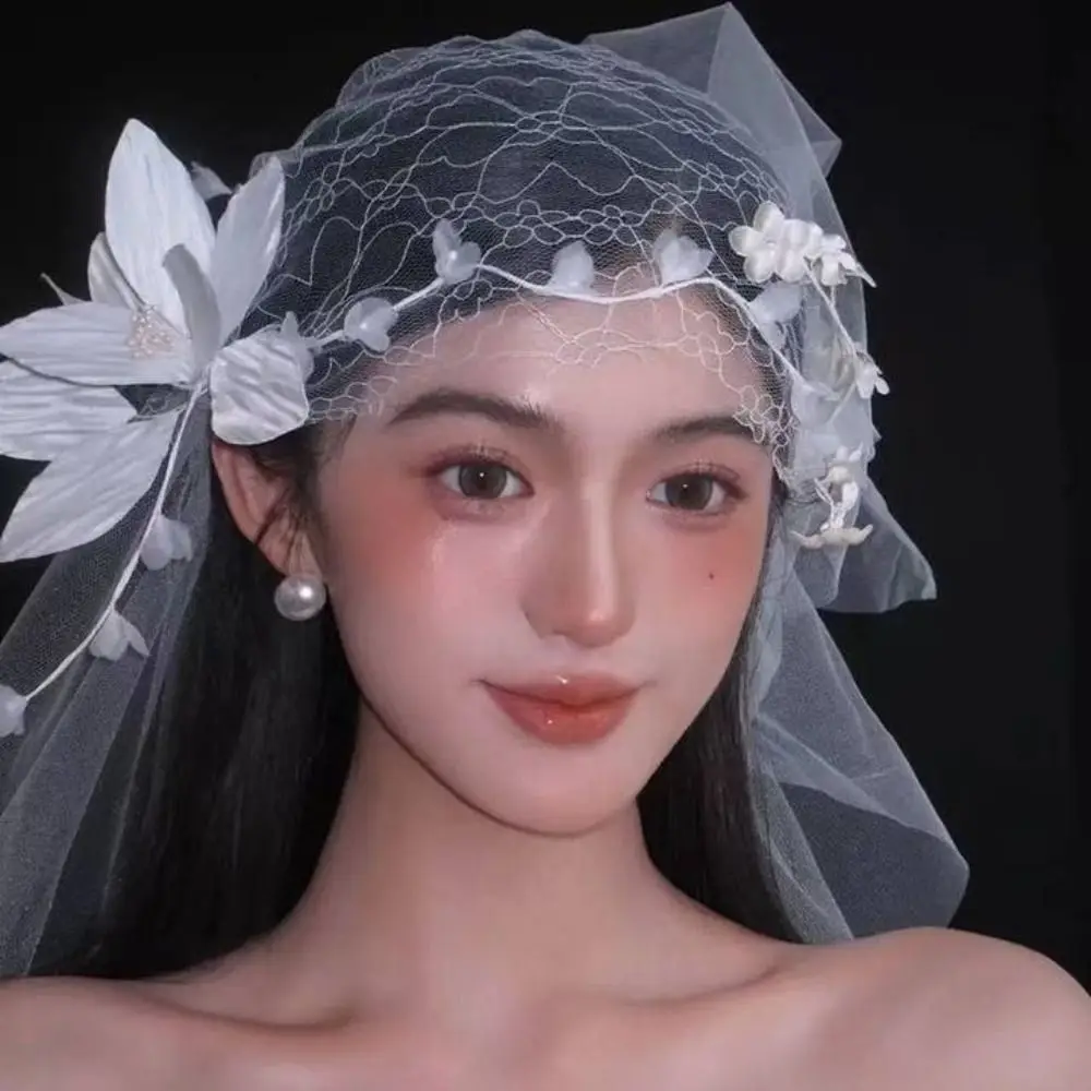 New Retro Bridal Headdress Luxury Elegant Bridal Lace Floral Hat Banquet French Style Wedding Headband Hair Jewelry image 3