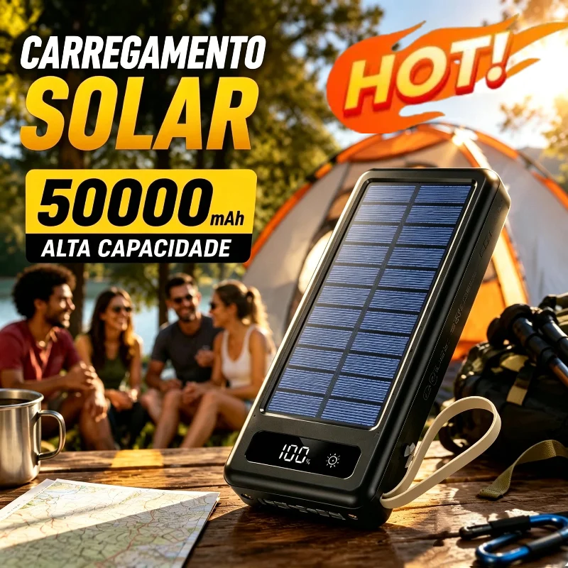 Cargador Solar Portátil Lenovo 10000-50000mAh con 4 Puertos USB, Cable Integrado y Linterna LED