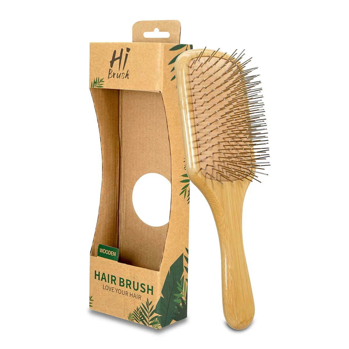 Bamboo Handle Hair Brush Steel Needle Teeth Scalp Massage Detangling Brush for Daily Hair Care