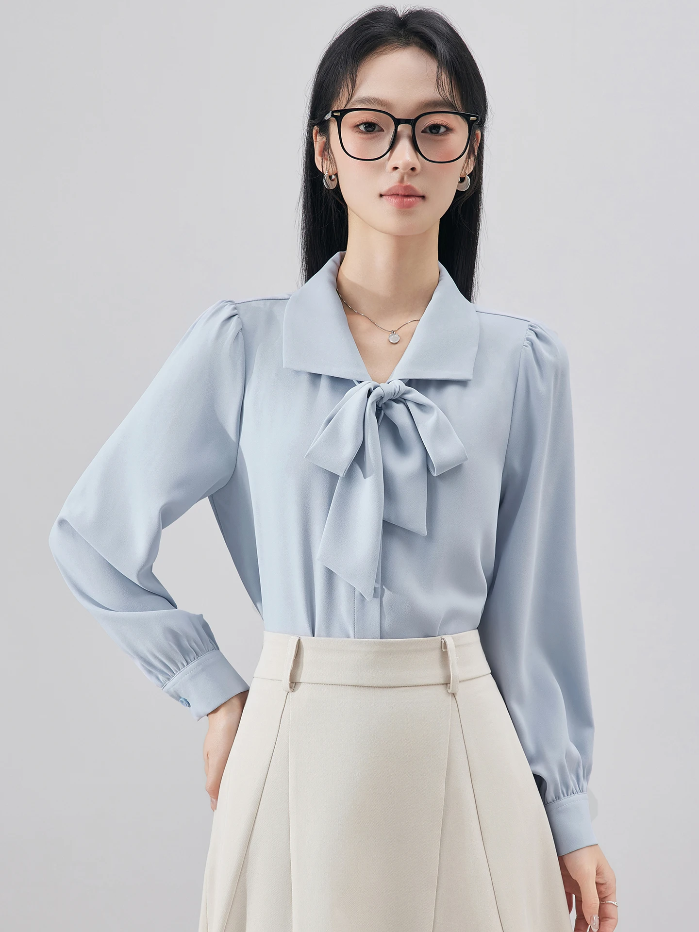 

Синяя женская рубашка с длинным рукавом в корейском стиле, прямого кроя, с пуговицами, из дышащего полиэстера, однотонная