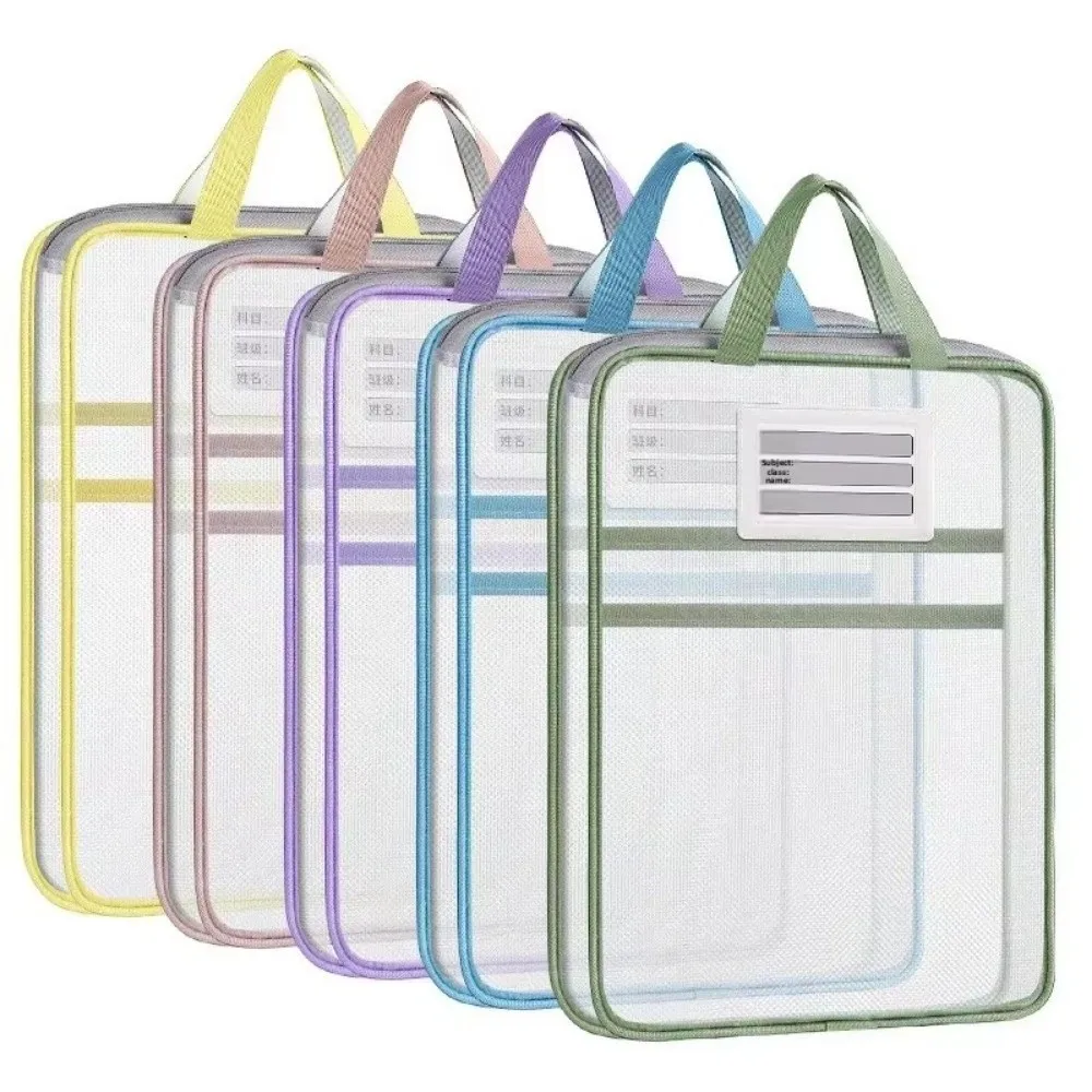 L-Shaped Subject File Bag Horizontal Style with Opening Mesh Document Bag Large Capacity Stationary Bag School Office Supplies