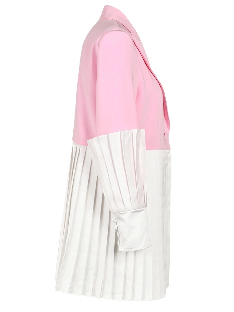 LANMREM Women pink Color Pleated Color-block Blazer New Lapel Long Sleeve Loose Jacket Fashion Tide Spring Autumn 2024 7AB008