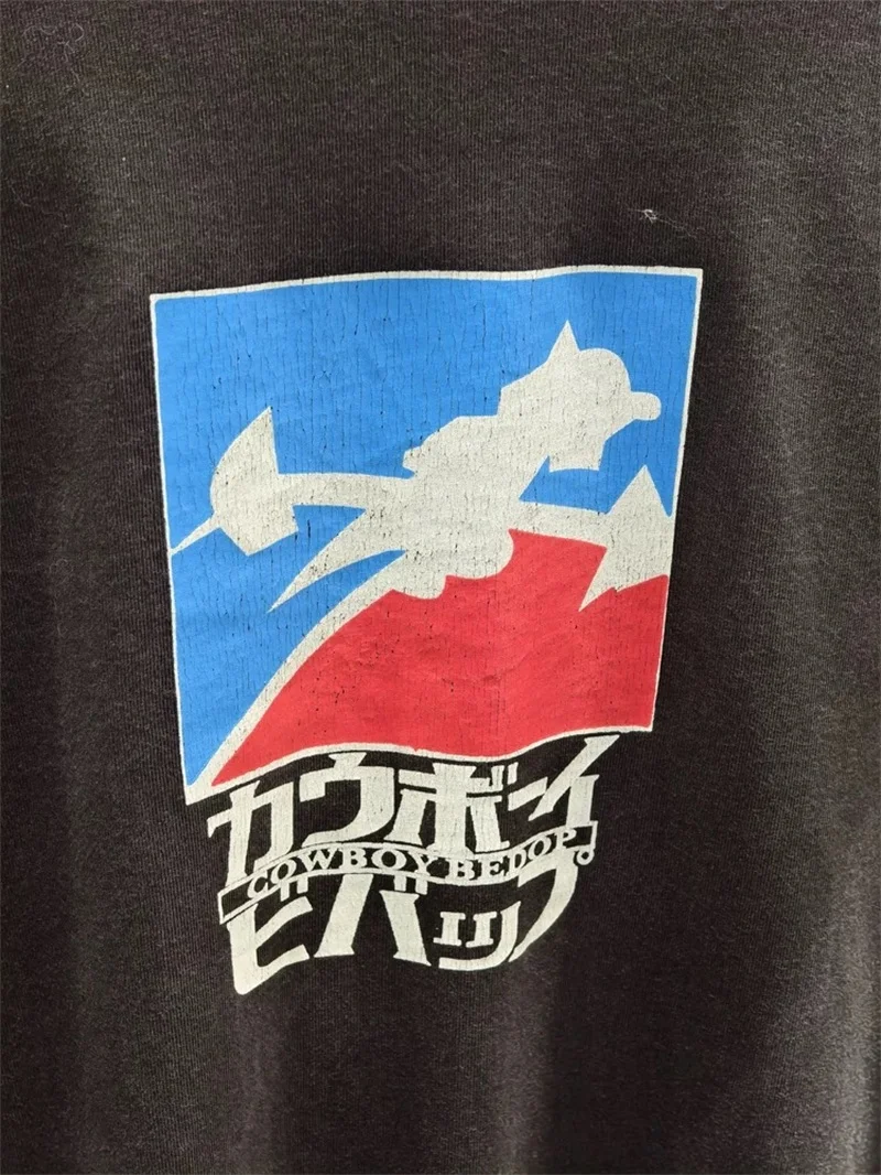 أنيمي الطباعة سانت مايكل بأكمام طويلة تي شيرت الرجال النساء المتضخم غسلها هوديس أسود