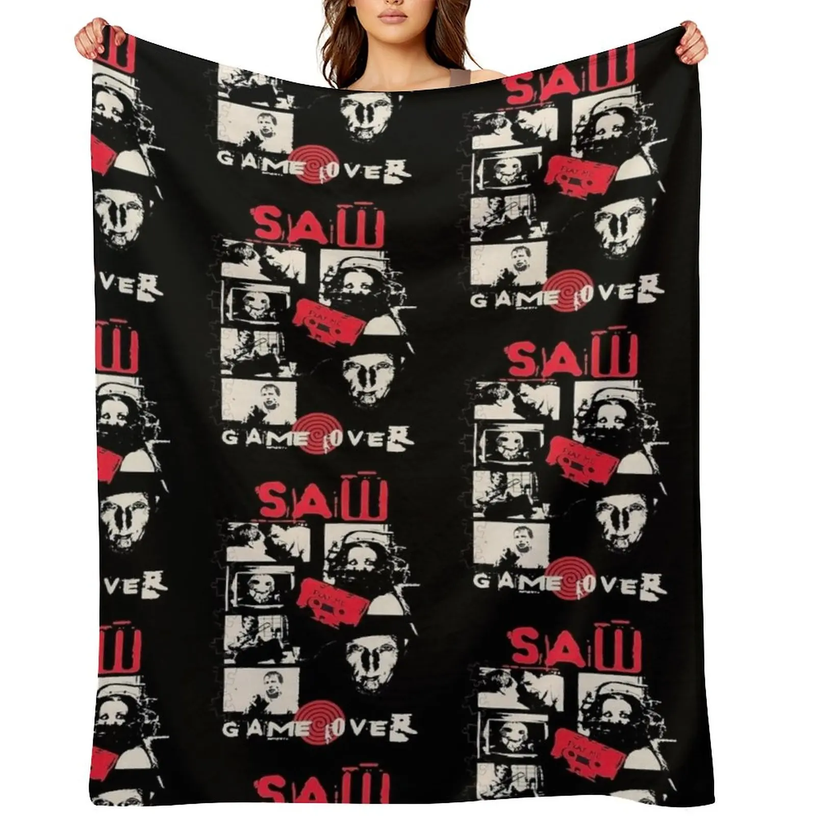 

Vintage Saw Jigsaw Game Over Throw Blanket Sleeping Bag Warm Personalized Gift Decoratives Blankets