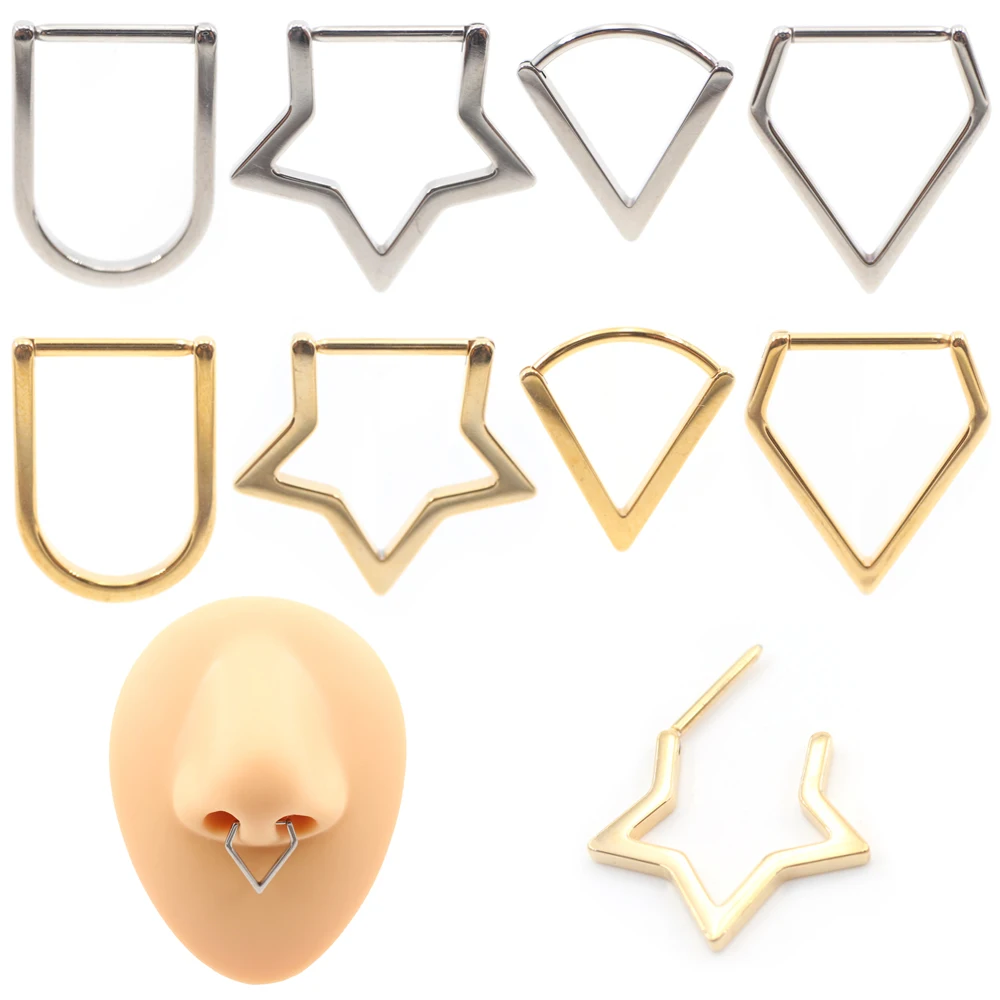 Alisouy 1PC Titanium Star V-Shape Buckle Nose Rings Daith Ear Captive Tragus Cartilage Helix Hoop Earrings Piercing Body Jewelry