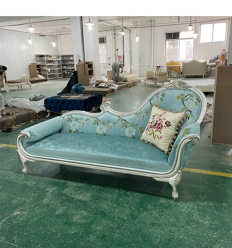 Французская ткань, европейский диван принцессы из цельного дерева, кресло для спальни, ленивое кресло