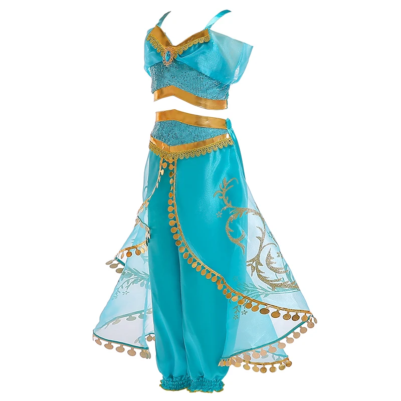 Girls Kid Summer Jasmine Princess Dance Dress Suit Aladdin Halloween Christmas Performance Costume Top Skirt Pant Two piece Set