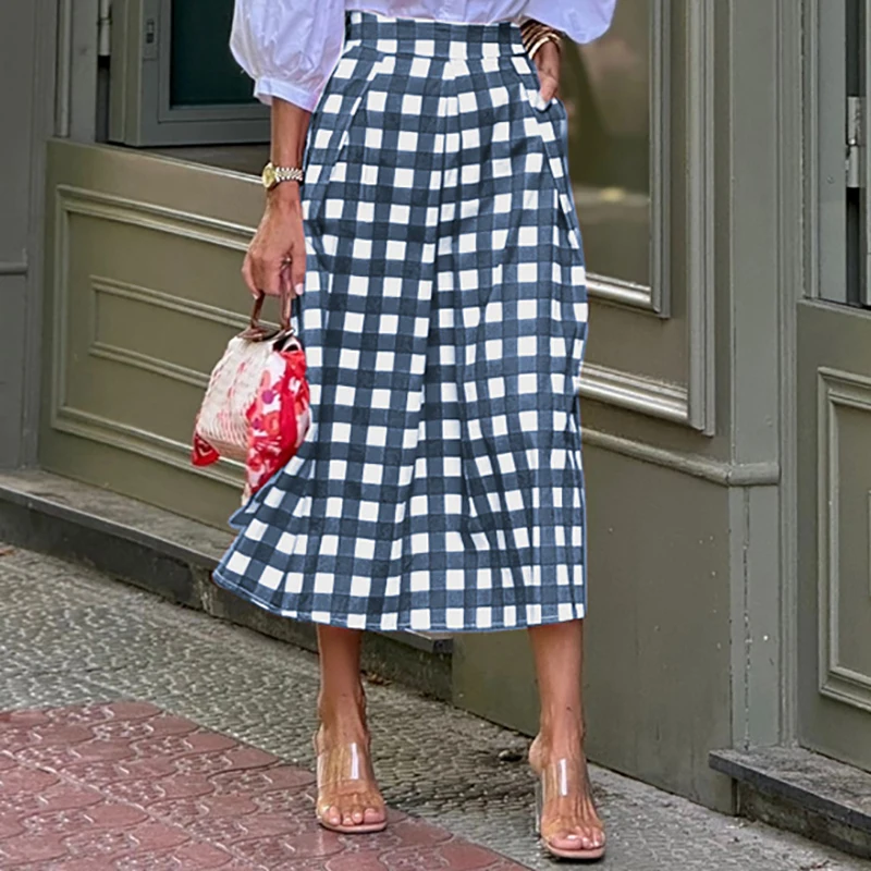 Spring Fashion Plaid Print Commute Skirts for Woman Elegant High Waist A- Line Long Skirt 2025 Summer Casual Female Short Dresses - AliExpress  200000345