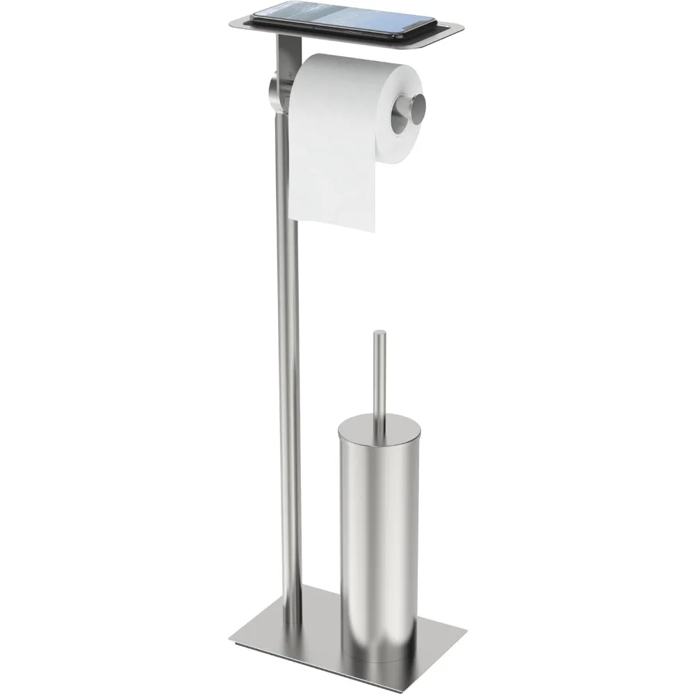 

Stainless Steel Freestanding Toilet Paper Stand with Shelf for Bathroom, Brushed Nickel Finish