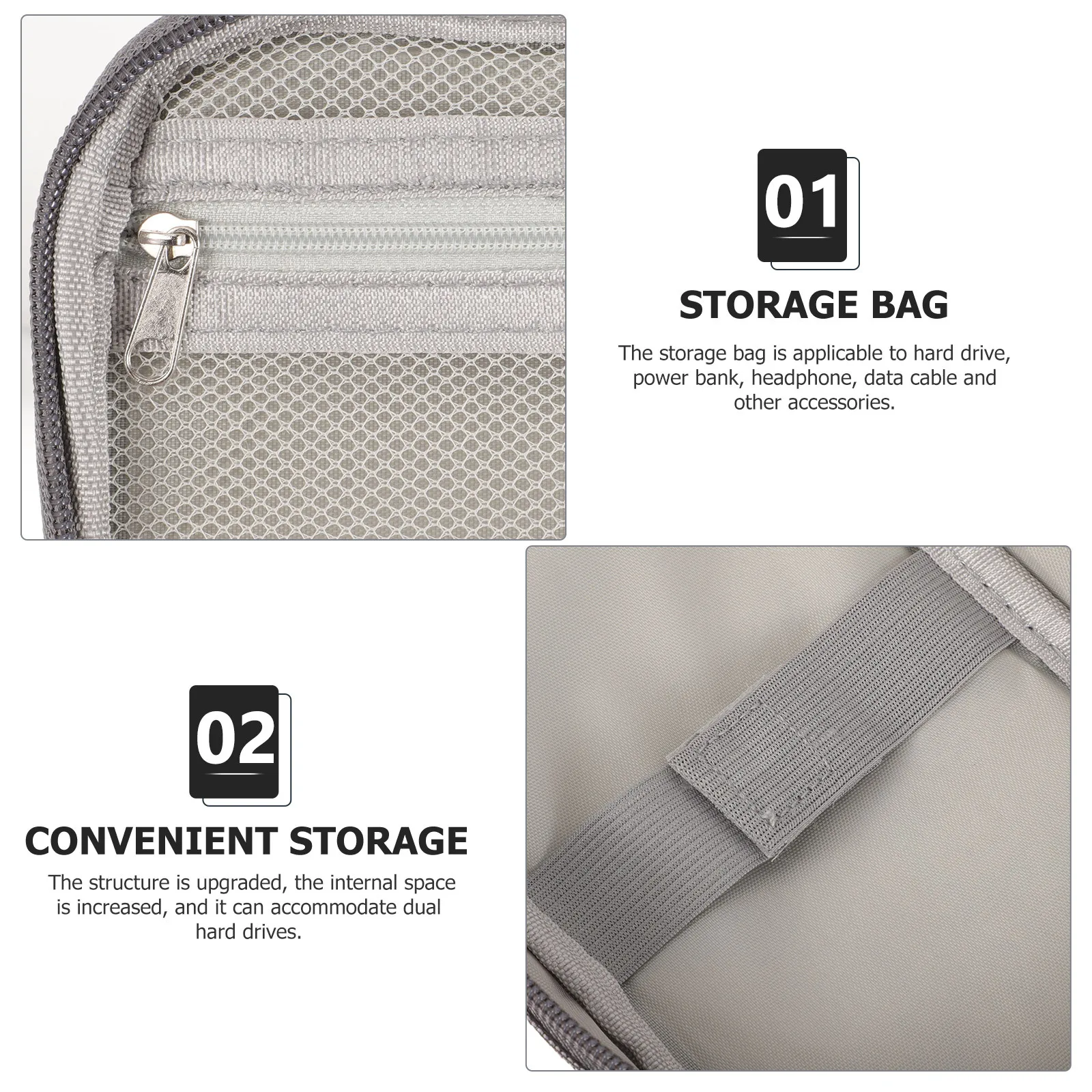 

1 Piece Electronic Organizer Case for Power Bank Data Cable Storage Large Capacity Lightweight Travel Cord Organizer