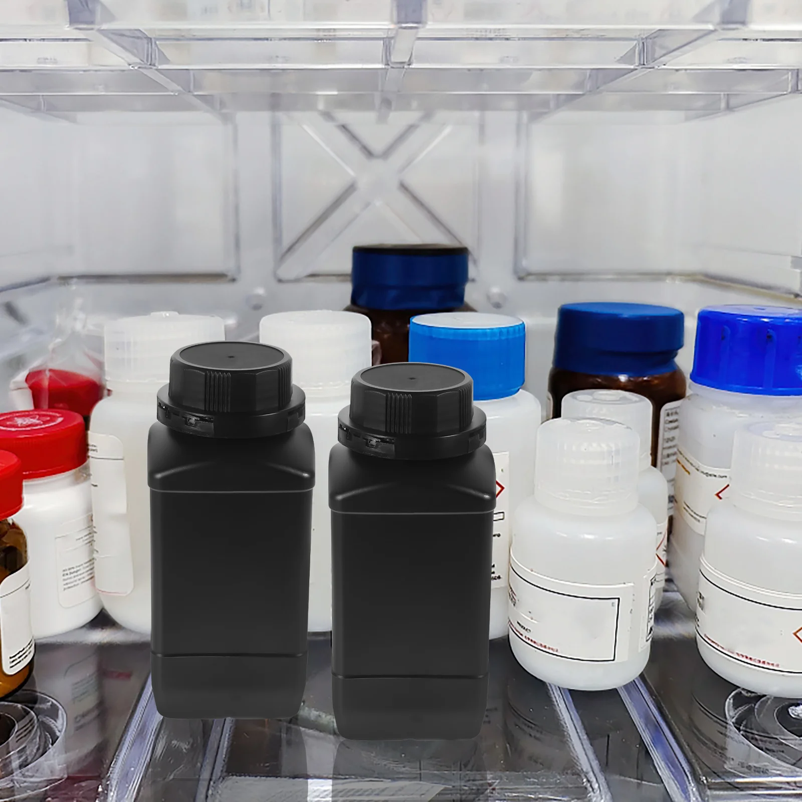 5pcs 5 PCS Lab Bottles Wide Mouth Extract Reagent Liquid Reusable Black with Storage