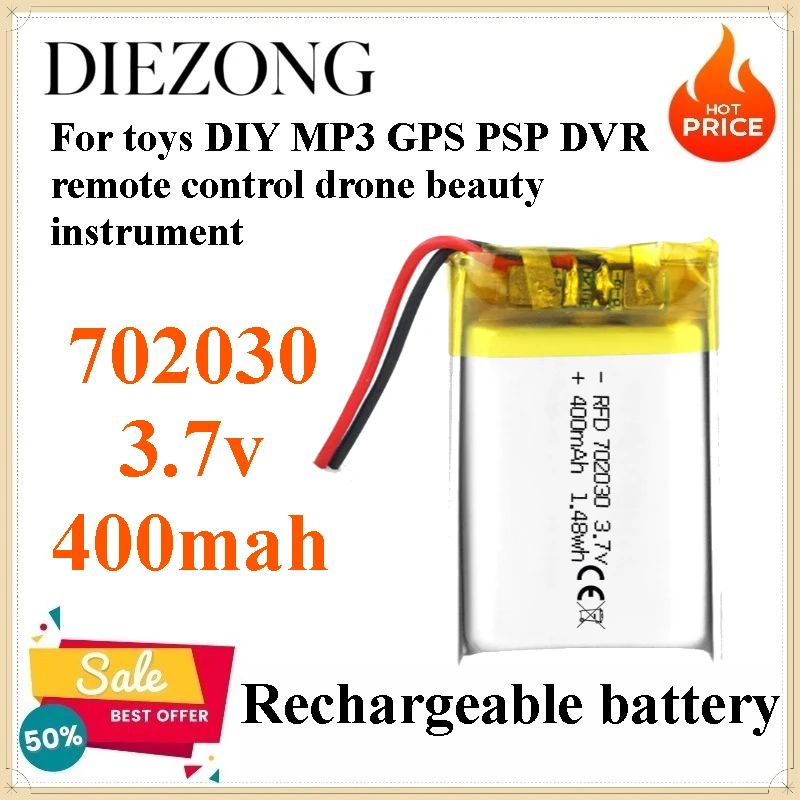100pcs 702030 3.7V  400mAh Rechargeable Battery for Toys DIY MP3 GPS PSP DVR Remote Control Drone Beauty Instrument
