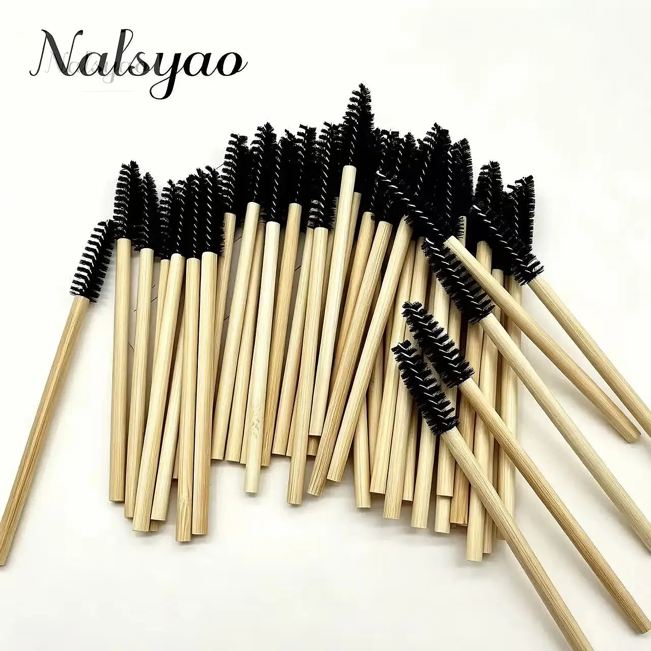50Pcs Bamboo Handle Eyelash Brush Makeup Brush Mascara Wands Applicators Eye Lash Curling Comb Extension