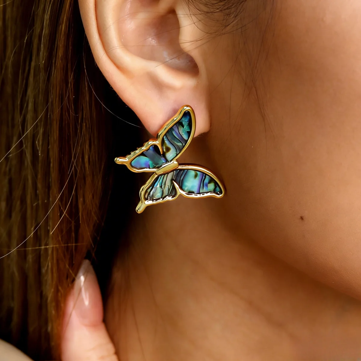 

LUXUKISSKIDS Y2K Girls Large Butterflies Earrings Stud Hyperbole Chunky Abalone Shell Titanium Steel Piercing for Party Holiday