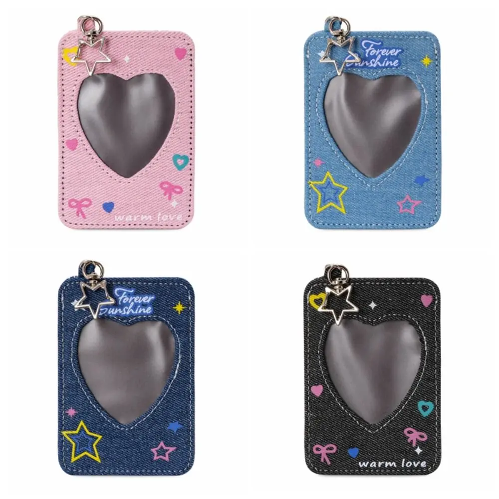 Cute Y2k Denim Star Card Holder Backpack Hanging Card Case Bag Pendant Keychain Love Card Storage Bag Photocard
