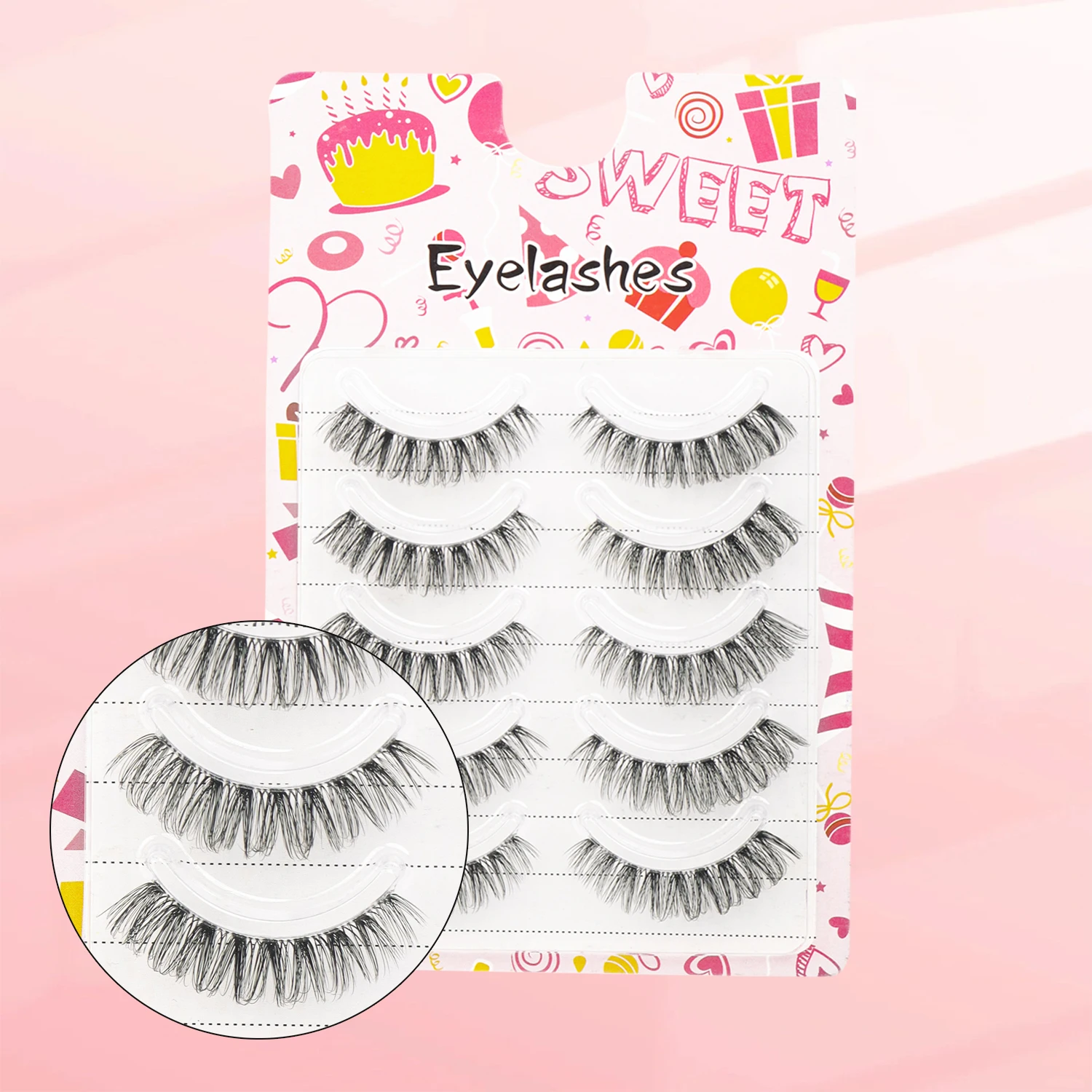 ขนตาปลอม 3D Fluffy 5 ชิ้นพร้อม D Curls ธรรมชาติเพื่อลุคที่ดีที่สุด