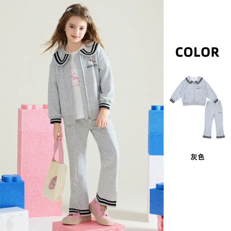 Sanrios Girls Sports Set Hello Kitty New Spring Autumn Cartoon Casual Clothes Medium Large Children's Clothes Outdoorsweet Cute