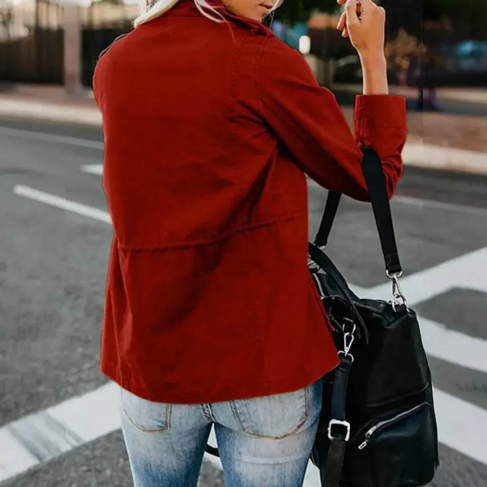 

Women Zipper Autumn Female Outerwear Long Sleeve Casual Streetwear Coat Windbreaker Stand Collar s With Pockets