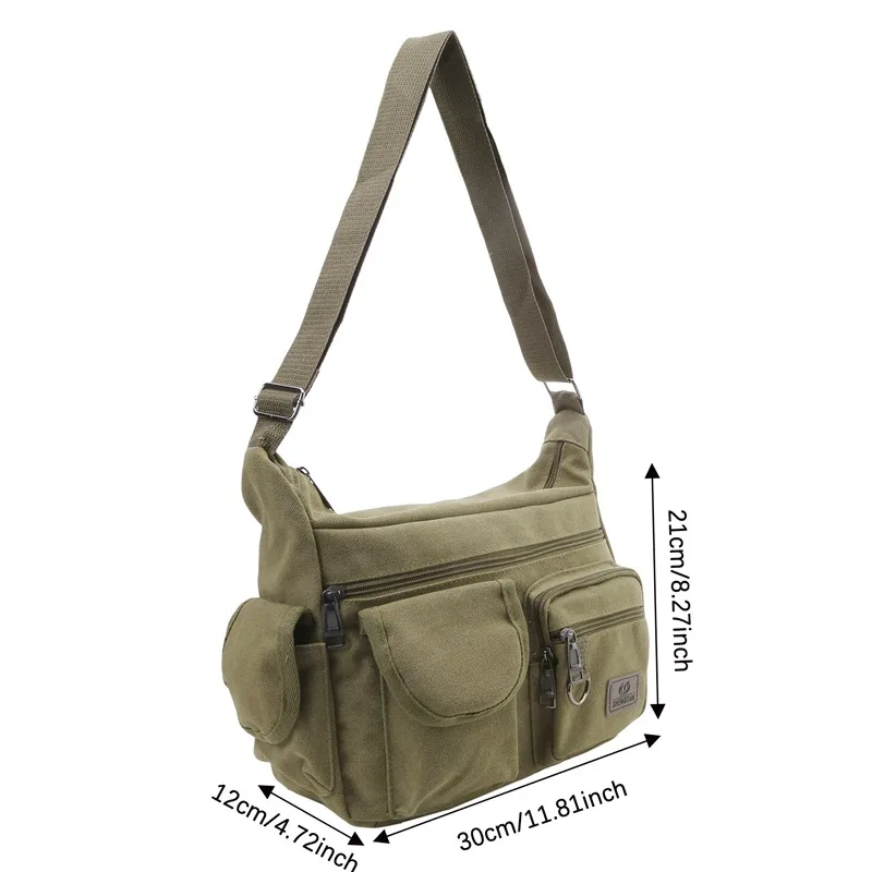 Casual Canvas Crossbody Vintage Oversized Capacity Solid Colour Multi Layers Travel Tote Bag Shoulder Bag