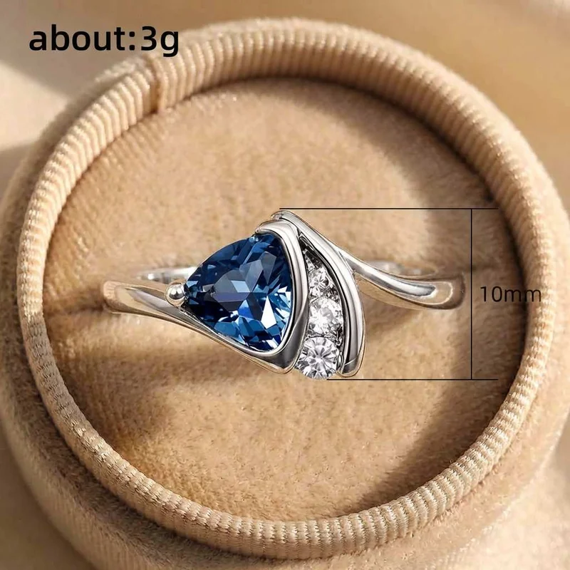 Women's 925 Sterling Silver Blue Triangle Zircon Engagement Ring