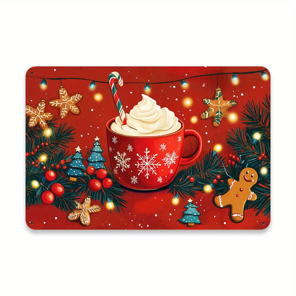 Gingerbread Man And Hot Cocoa Vintage Tin Sign - 30.48X20.32 cm, a Sweet Christmas Scene Decoration Suitable for Kitchens, Desse