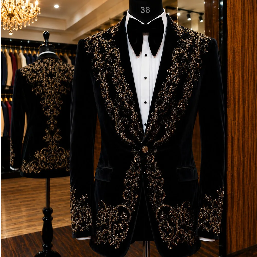 Exquisite Beads Crystals Men's Suit Attire For Wedding 2 Pieces Sets Single Breasted Jacket Pants Customized Groom Tuxedos 2026