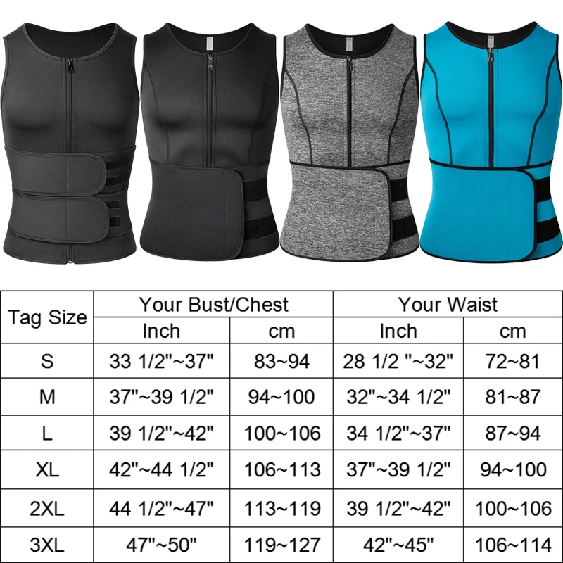 Neoprene Men\'s Shapers Sweat Vest for Men Waist Trainer Vest Adjustable Workout Body Shaper with Double Zipper for Sauna Suit