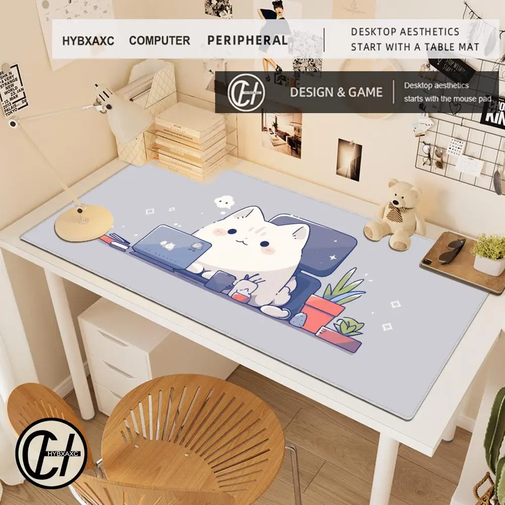 

Коврики для игрового стола Рабочий белый коврик для мыши с котом Большой компьютерный офис XXL 90x40 Резиновый нескользящий коврик для игровой клавиатуры Длинные настольные коврики