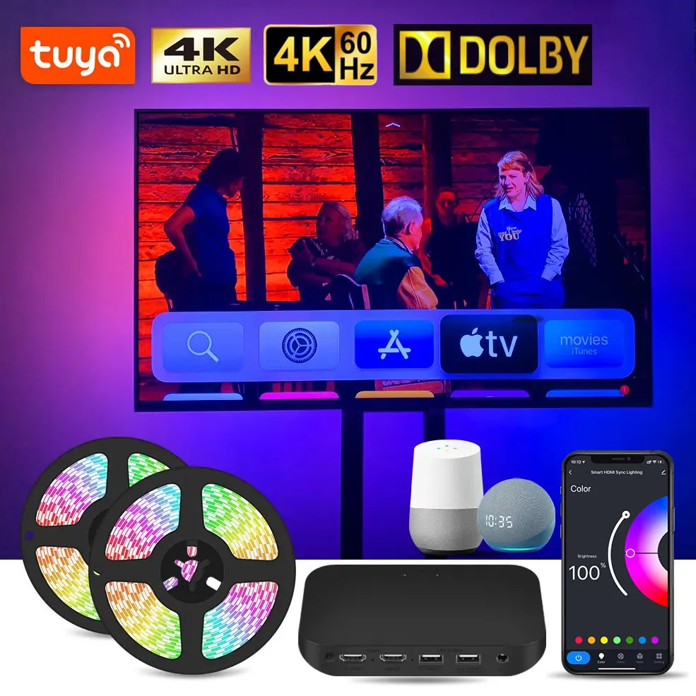 Inmersión TV PC retroiluminación funciona con TV Box HDMI Wifi tira de luz LED inteligente y sincronización de música Compatible con Alexa Google