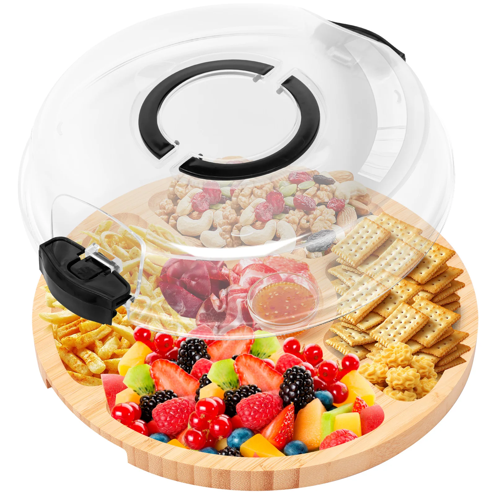 

Разделочные доски для сыра, тарелка для разделения фруктов, сервировочный поднос, круглая доска для мясных изделий с крышкой, большая вместимость для вечеринки, пикника