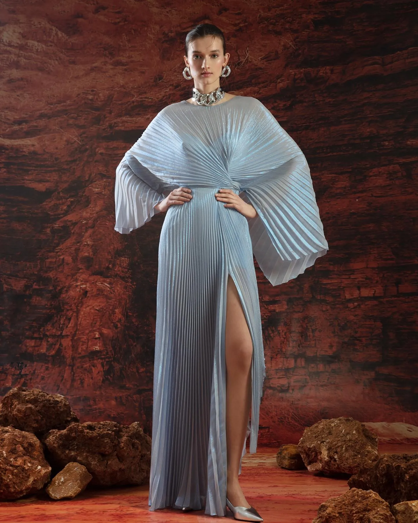 Couture Blue Folds Asymmetrical Long Evening Dresses With Batwing Sleeves Turkey Kaftan Elegant Prom Gowns