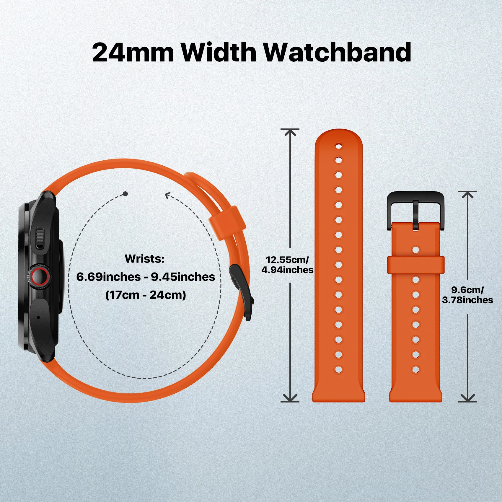 TicWatch Pro 5 Watch Band Replacement Watch Strap 24mm Width Silicone Rubber Watch Strap