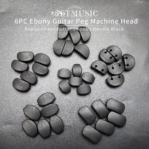 Clavijas de afinación de guitarra de ébano, cabezales de máquina, botones de repuesto, mango negro, 6 uds.