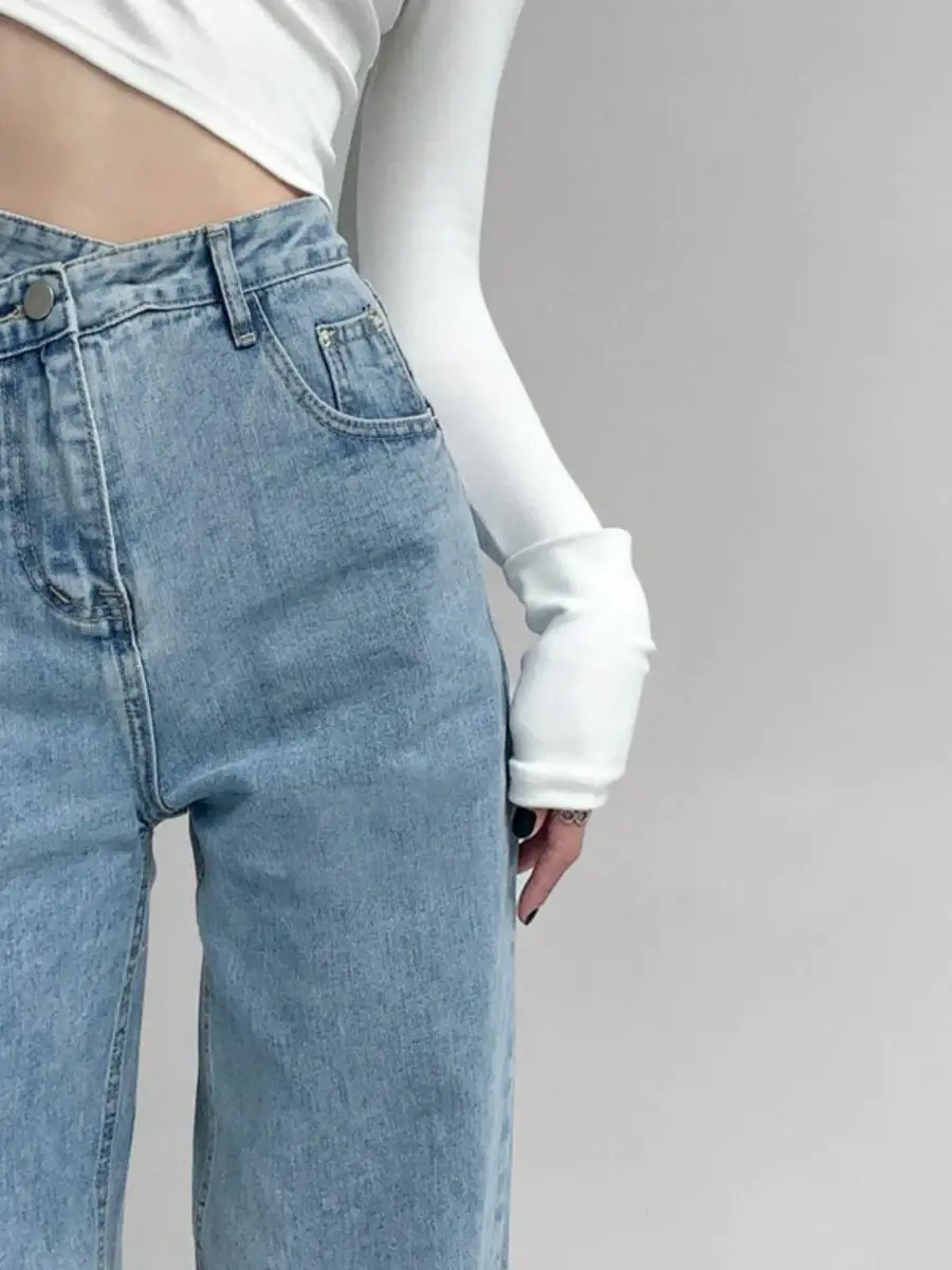 

Повседневные широкие джинсы с высокой талией, асимметричные свободные брюки прямого кроя длиной до пола, женские осенние модные дизайны