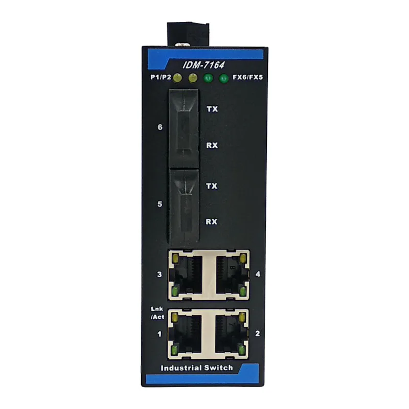 IDM-7164 6 Ports Industrial 100M Switch 2Optical 4Electric Ethernet Switch Din Rail