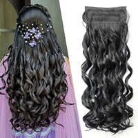 20 Inch 6 PCS Clip In Hair Extensions Synthetic Long Wavy Invisible Clip In Hairpiece Black Soft Full Head Hair Piece For Women