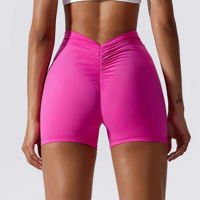 V Back Yoga Shorts for Women Workout Gym Push Up Shorts Scrunch Butt Sport Short Fitness Tights Cycling Shorts Activewear