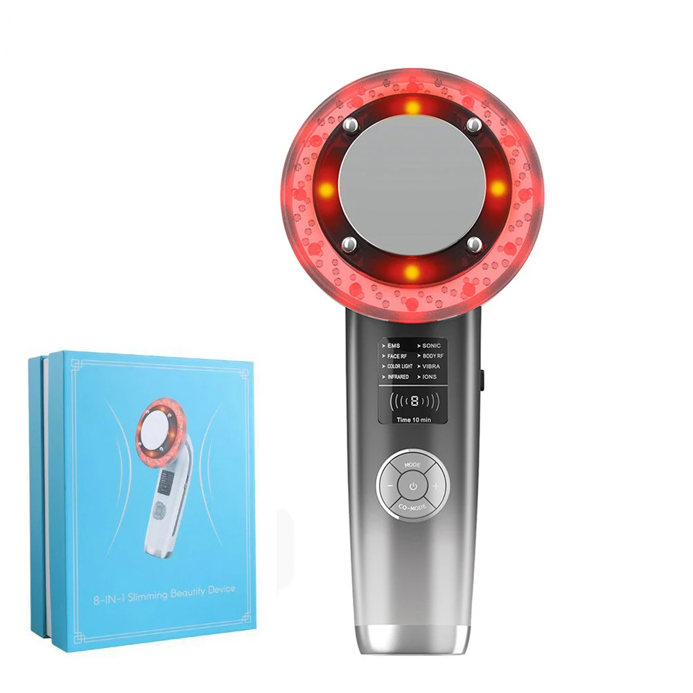 8-in-1 Ultrasonic Body Slimming Device LED Color Light EMS Warm Therapy Bursting Fat Vibration Shaping Beauty Device